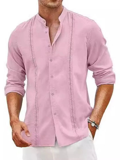 New Men'S Stylish Cuban-Style Casual Shirt - Buttoned Summer Beach Vacation Cotton-Linen Crew-Neck Shirt - Fast Shipping