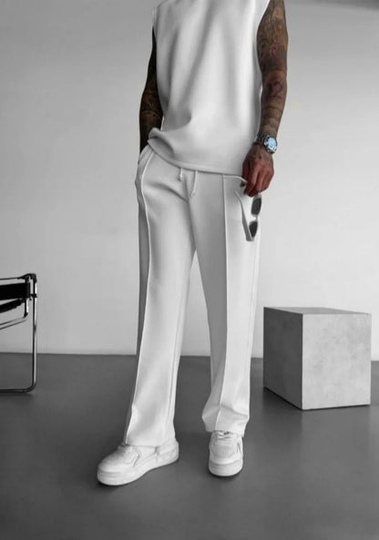 New Men'S Casual Pants, Stylish and Comfortable Elastic Waist Drawstring Single-Line Pleated Solid Color Pocket Mops Pants