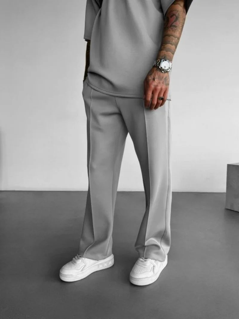 New Men'S Casual Pants, Stylish and Comfortable Elastic Waist Drawstring Single-Line Pleated Solid Color Pocket Mops Pants