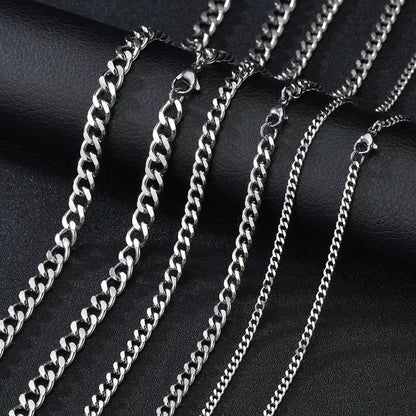 3Mm Men'S Cuban Chain Necklace Simple Stainless Steel Necklace Fashion Titanium Steel Jewelry Trend Accessories Gift