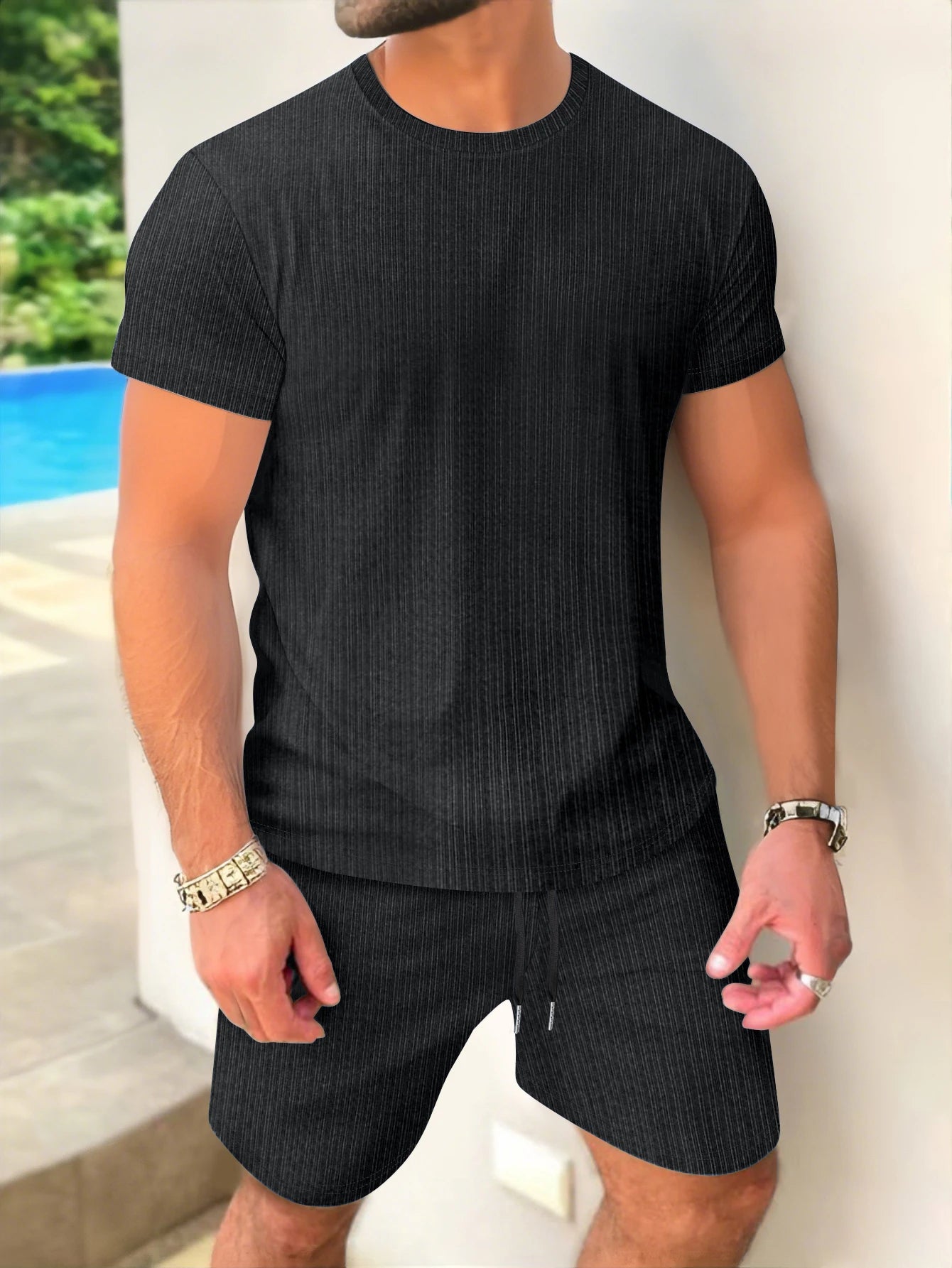 Summer Men'S Short-Sleeved and Shorts Set Simple and Casual High-Quality Outdoor Men'S Clothing Wear Fashionable Loose Pullover