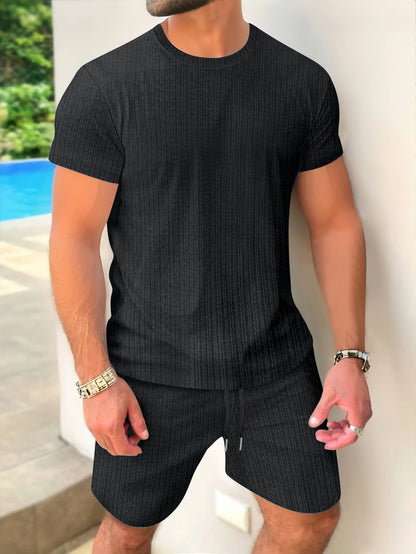 Summer Men'S Short-Sleeved and Shorts Set Simple and Casual High-Quality Outdoor Men'S Clothing Wear Fashionable Loose Pullover