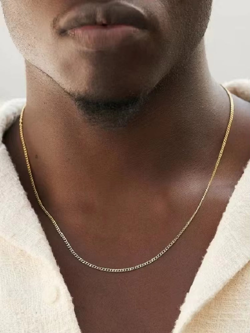 3Mm Men'S Cuban Chain Necklace Simple Stainless Steel Necklace Fashion Titanium Steel Jewelry Trend Accessories Gift