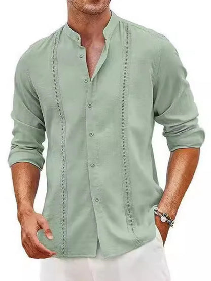 New Men'S Stylish Cuban-Style Casual Shirt - Buttoned Summer Beach Vacation Cotton-Linen Crew-Neck Shirt - Fast Shipping