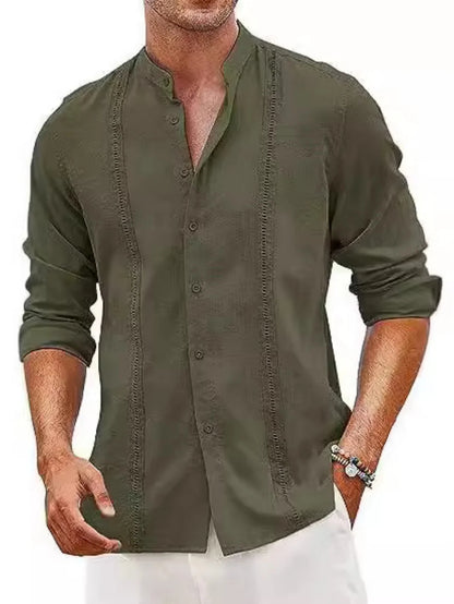 New Men'S Stylish Cuban-Style Casual Shirt - Buttoned Summer Beach Vacation Cotton-Linen Crew-Neck Shirt - Fast Shipping